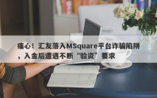 痛心！汇友落入MSquare平台诈骗陷阱，入金后遭遇不断“验资”要求