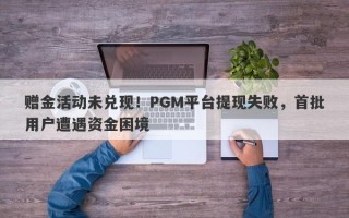 赠金活动未兑现！PGM平台提现失败，首批用户遭遇资金困境