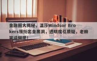 金融圈大揭秘，温莎Windsor Brokers领衔出金黑洞，透明度引质疑，老赖笑谈频现！