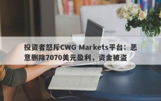 投资者怒斥CWG Markets平台：恶意删除7070美元盈利，资金被盗