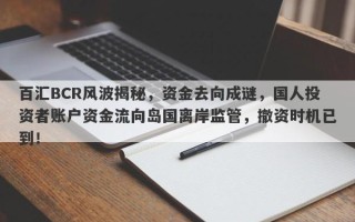 百汇BCR风波揭秘，资金去向成谜，国人投资者账户资金流向岛国离岸监管，撤资时机已到！